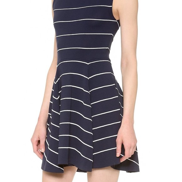 Alice + Olivia Bolton Ottoman Horizontal Pinstripe Navy Sleeveless Small Dress - Picture 5 of 16